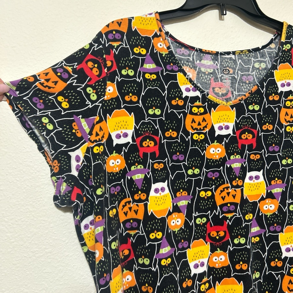 Halloween Owl Sleep Dress Black Soot Plus Size 2X/3X Cotton Nightgown V-Neck - Picture 5 of 7
